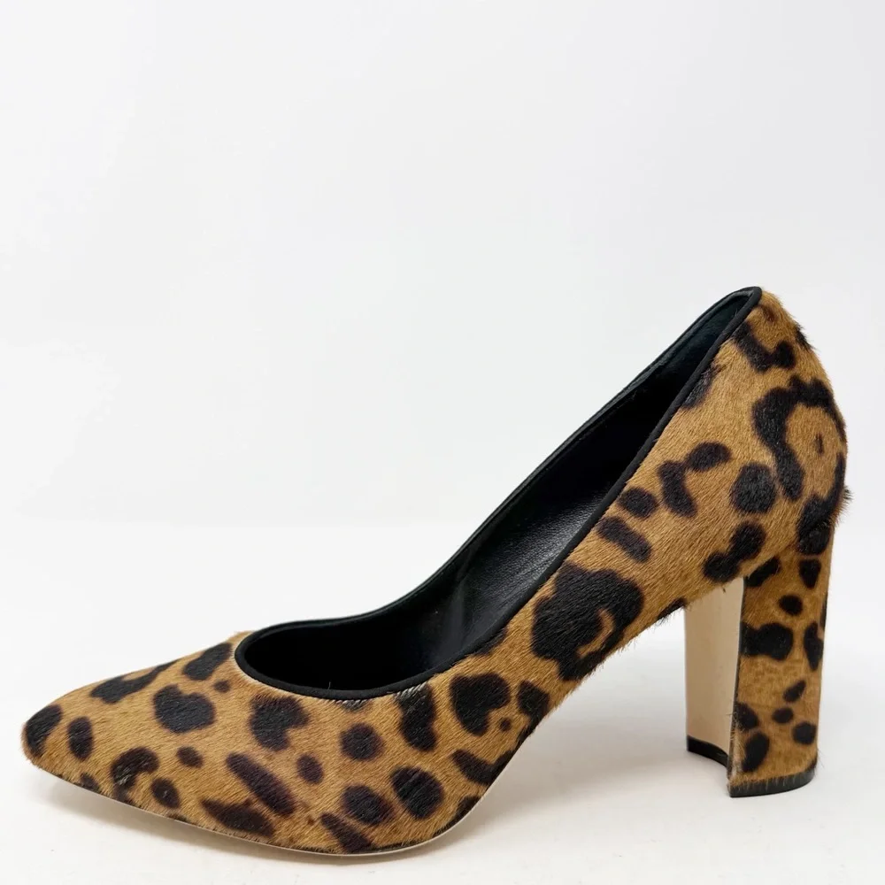 Manolo Blahnik Tucciototo Leopard Calf Hair Pumps Womens Size EU 37.5